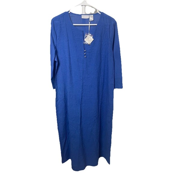 New Soft Surroundings Blue Embossed Cotton Maxi Dress Caftan Size Petite Large - Picture 1 of 13
